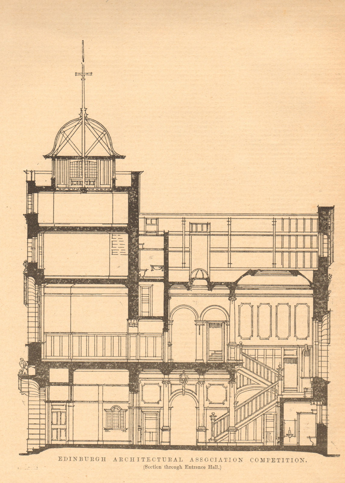 Prize design for a School of Art by Mr John McIntyre. Entrance hall section 1903